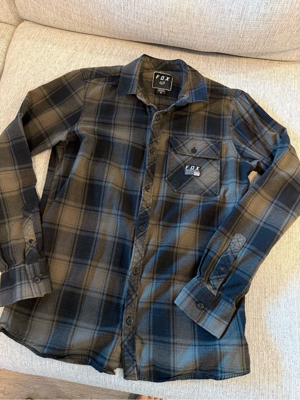 FOX Racing Women’s Small Plaid Flannel Button Up Shirt Black/greenish Brown